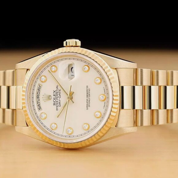 Sale! Rolex Men's Day Date President 18k Cream Dial Watch BOX TAG - Picture 2 of 7